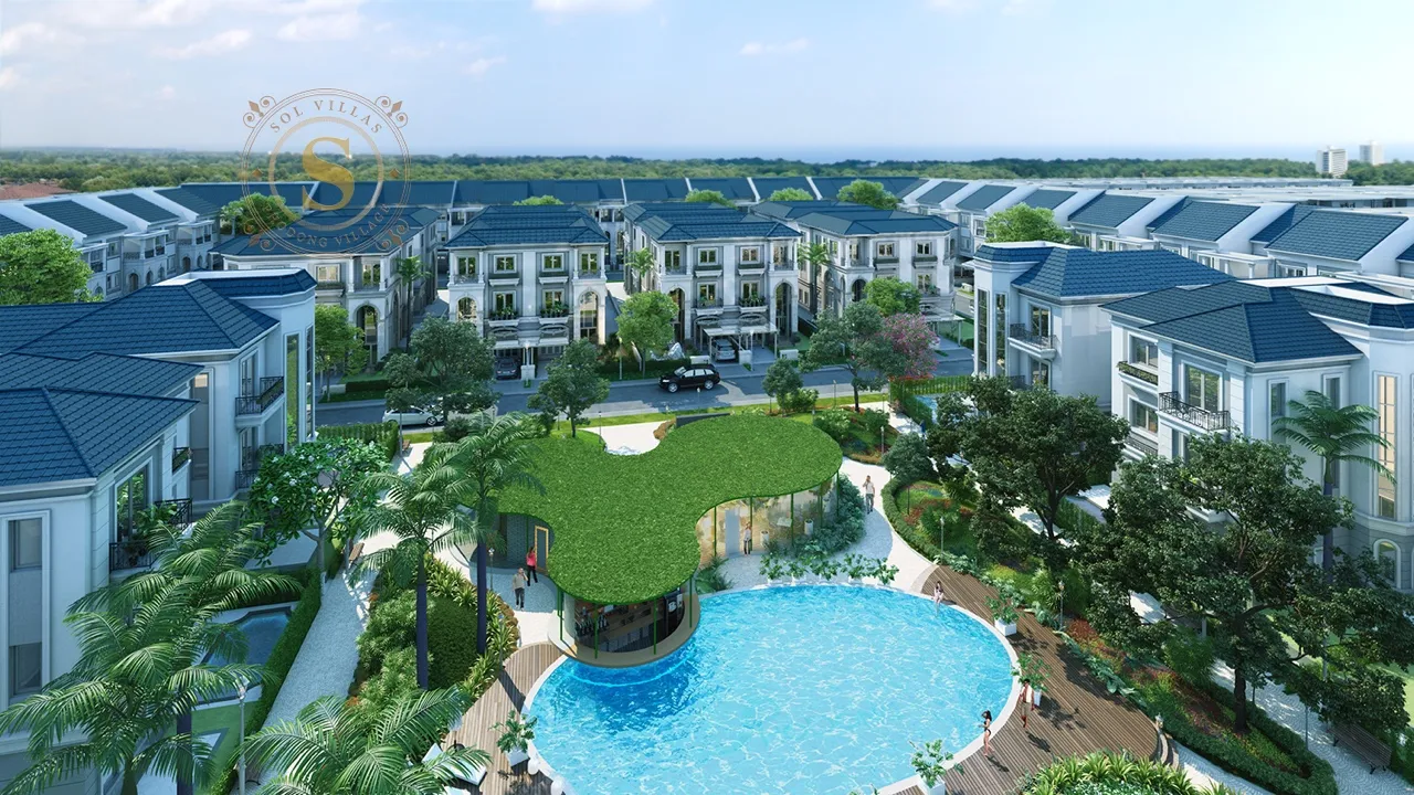 Không gian xanh và hồ bơi tại khu biệt thự Sol Villas