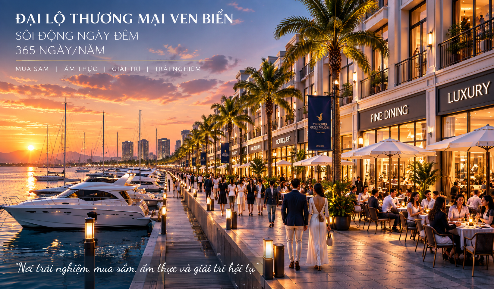 Không gian tiện ích và đại lộ thương mại biển tại Vinhomes Green Paradise