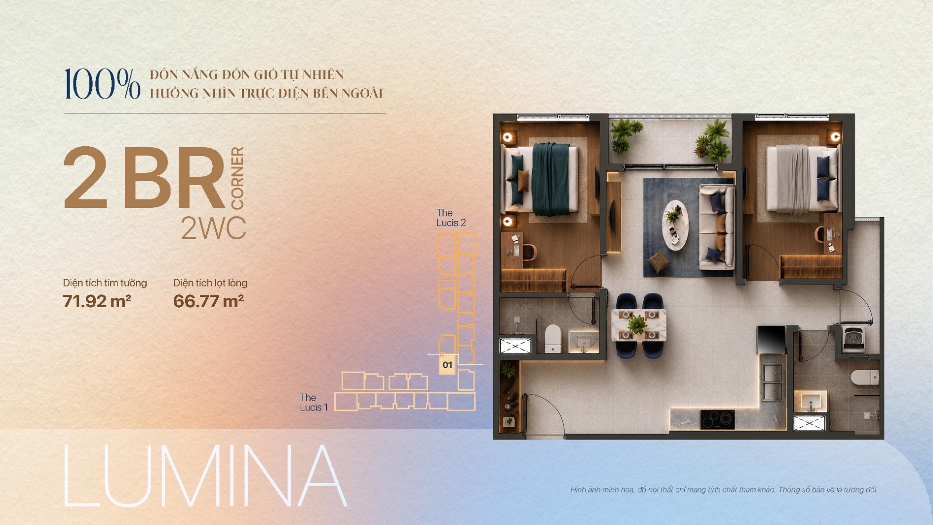 Mặt bằng căn hộ 2 phòng ngủ Corner TT Genesis Nhà Bè