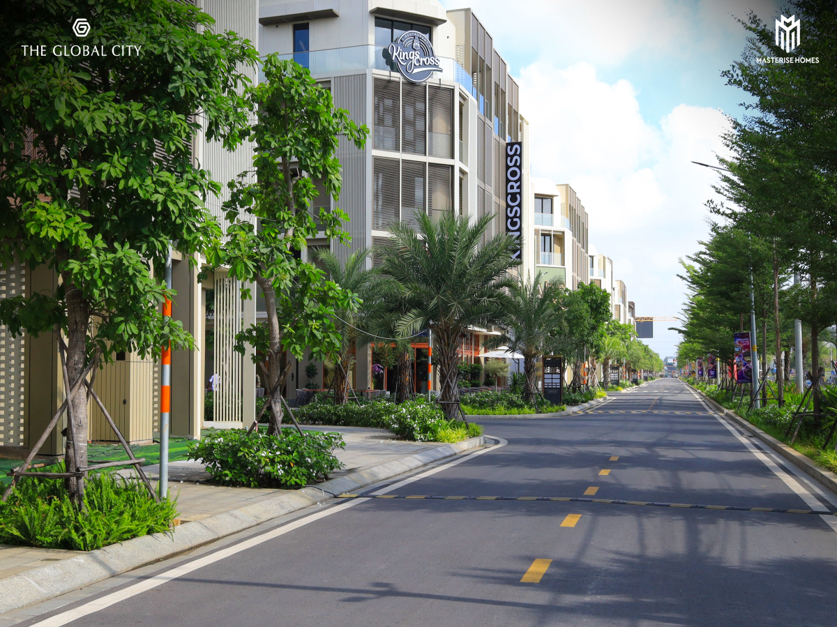 Ảnh thực tế đường nội khu và cảnh quan nhà phố SOHO The Global City năm 2025