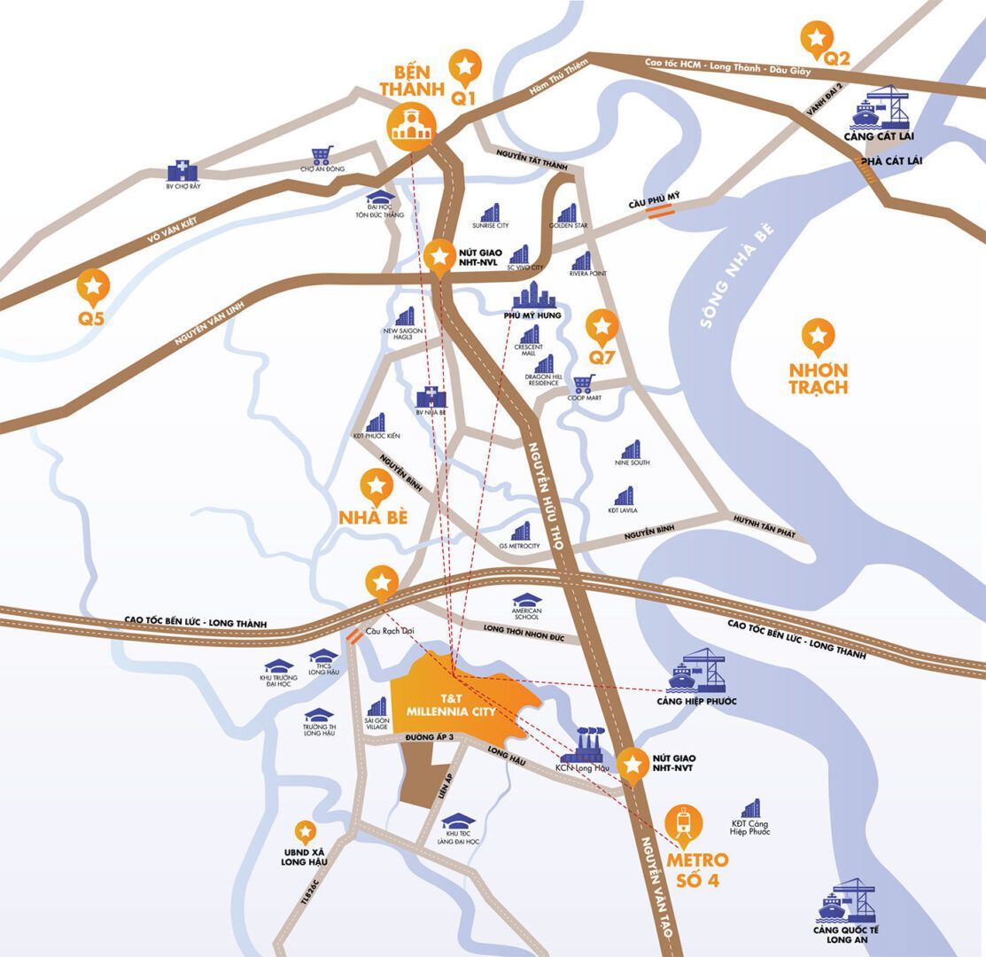 Sơ đồ vị trí và kết nối khu vực T&T City Millennia Long Hậu