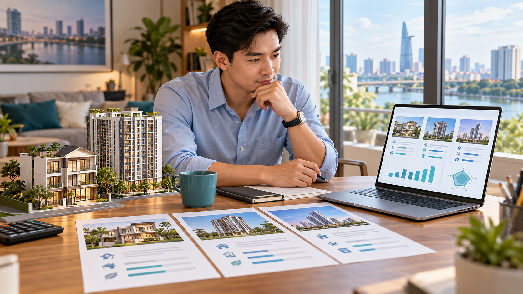 Người mua xem bảng so sánh và biểu đồ minh họa định giá nhà đất bằng AI