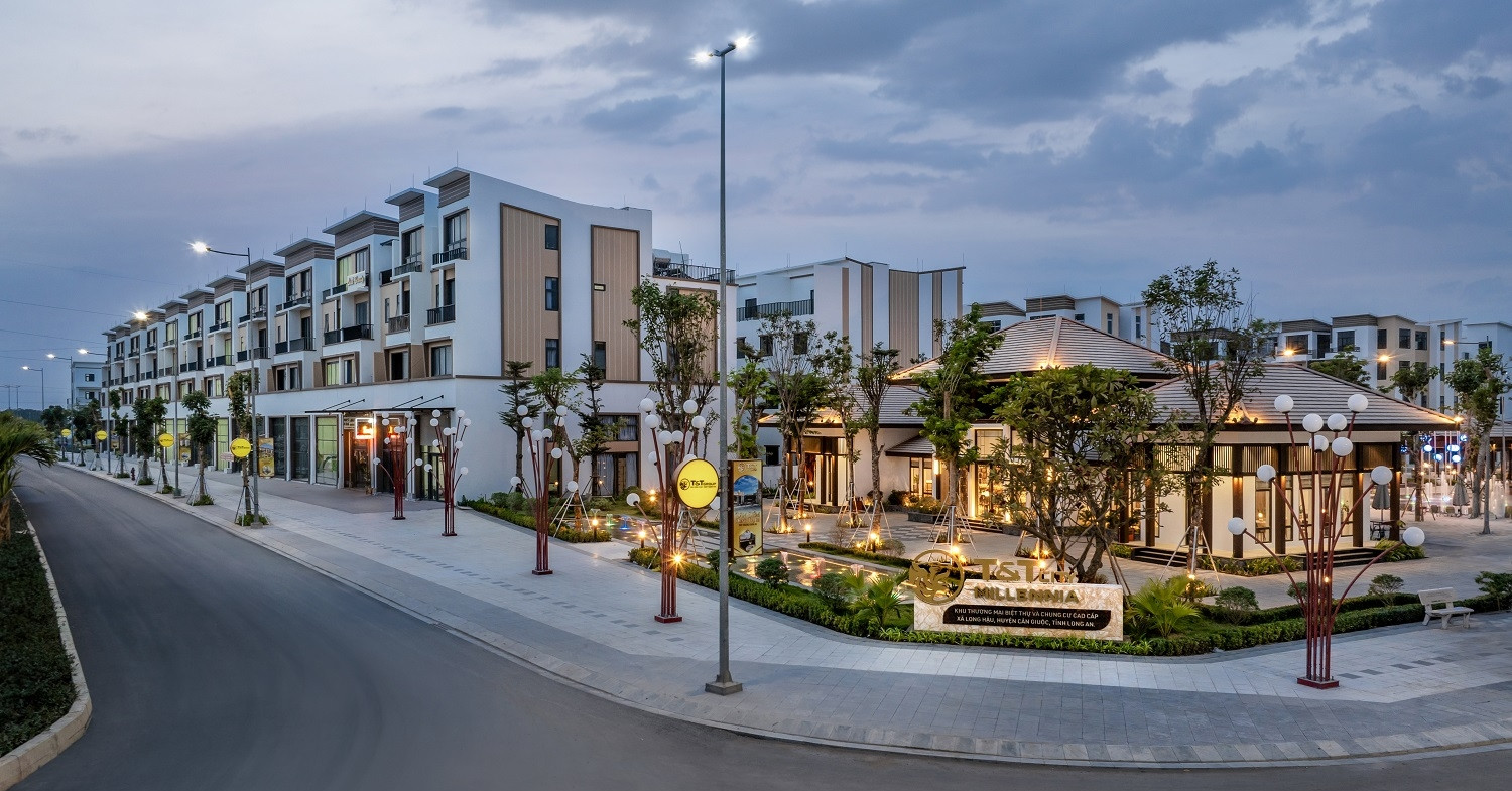 Khu phố thương mại và cảnh quan tại T&T City Millennia Long Hậu